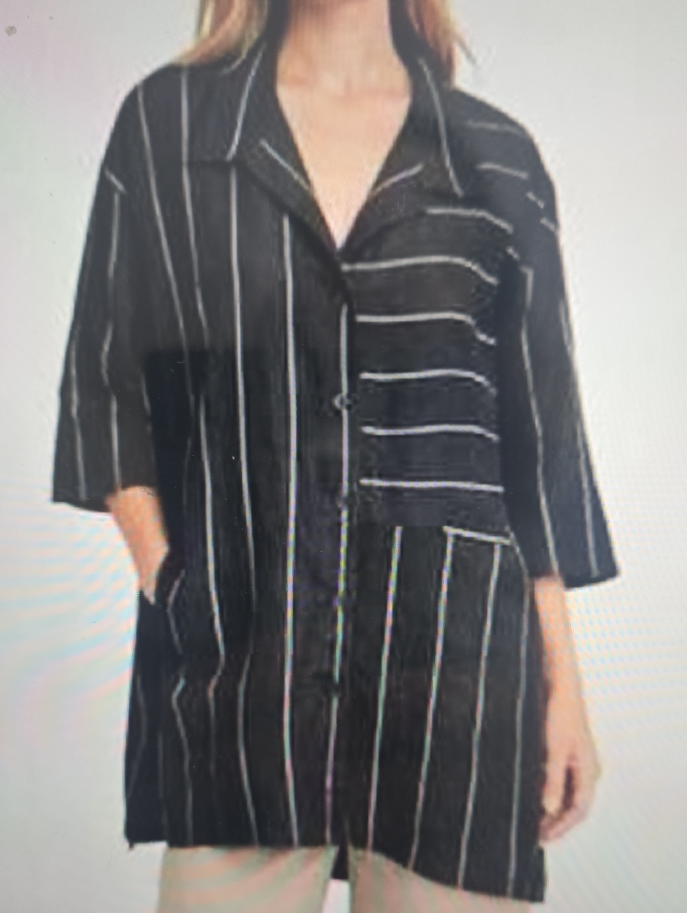 Lisa Bayne Black Striped Button-Front Tunic Top
